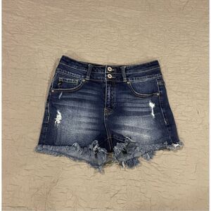 KanCan Blue Jean Shorts 27” Double Button High Rise Dark Wash